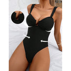 Damen eleganter V-Ausschnitt Badeanzug