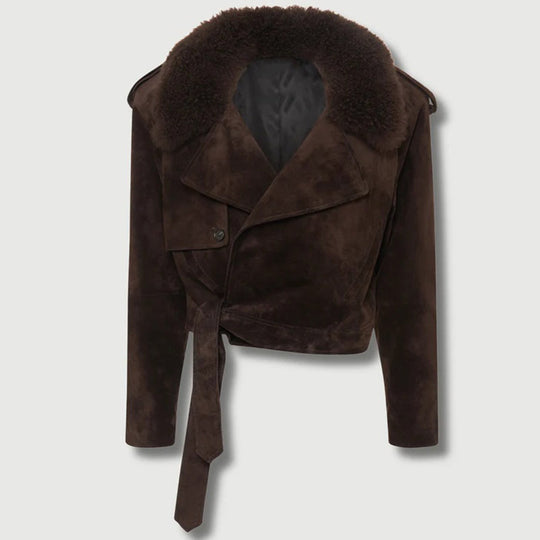 Damen Modische Wildlederjacke mit kuscheligem Kragen R&B