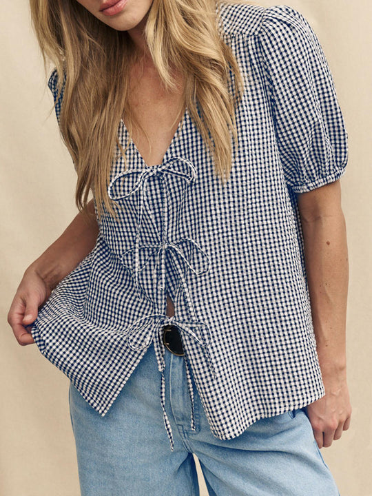 Damen Bluse mit Knoten-Detail und Puffärmeln R&B