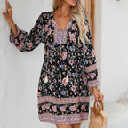 Damen Sommerliches Blumenkleid mit V-Ausschnitt und Raffungen R&B