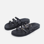 Damen Designer Zehentrenner-Sandalen mit dekorativem Riemendesign und komfortablem Fußbett R&B