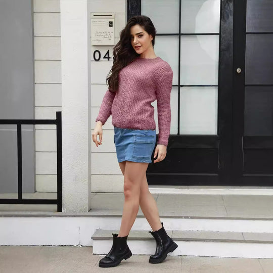 Damen kuscheliger Strickpullover mit hoher Elastizität und modernem Design R&B