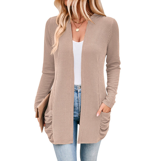 Damen Strickjacke mit Raffung und praktischen Taschen R&B