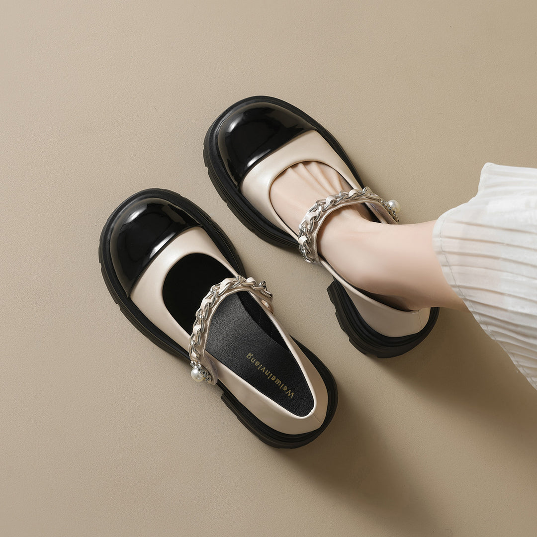 Damen elegante Mary-Jane Schuhe mit modischer Kettenverzierung R&B