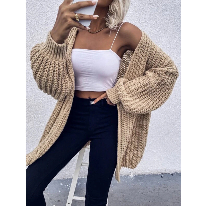 Damen Grobstrickcardigan mit voluminösen Ärmeln und offener Schnittführung R&B