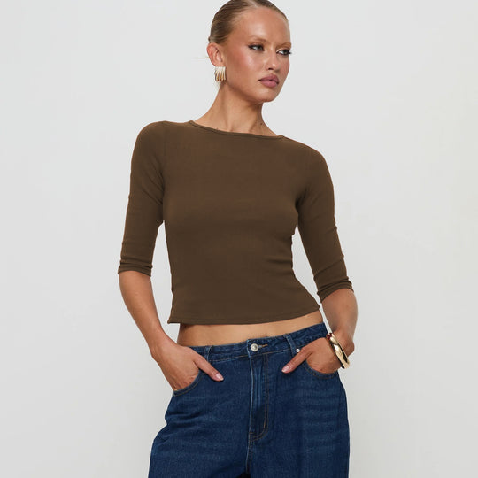 Damen figurbetontes Cropped Oberteil aus hochwertigem Rippmaterial R&B