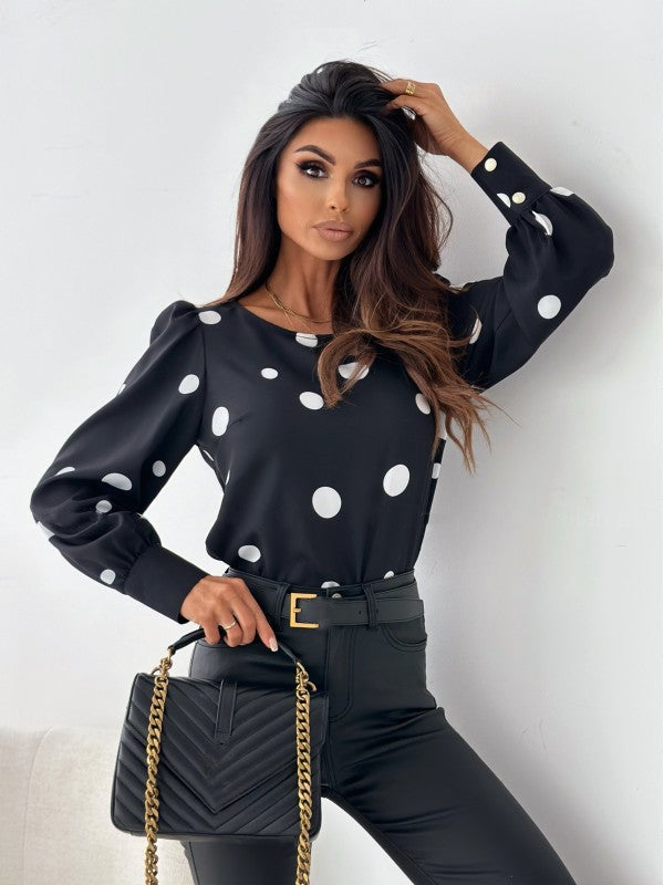 Damen Bluse mit Volantärmel und zeitlosem Punkte-Druck R&B