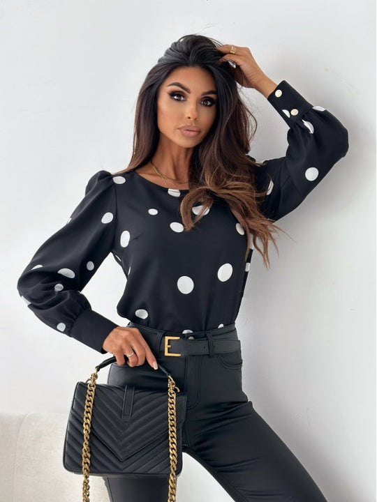 Damen Bluse mit Volantärmel und zeitlosem Punkte-Druck R&B