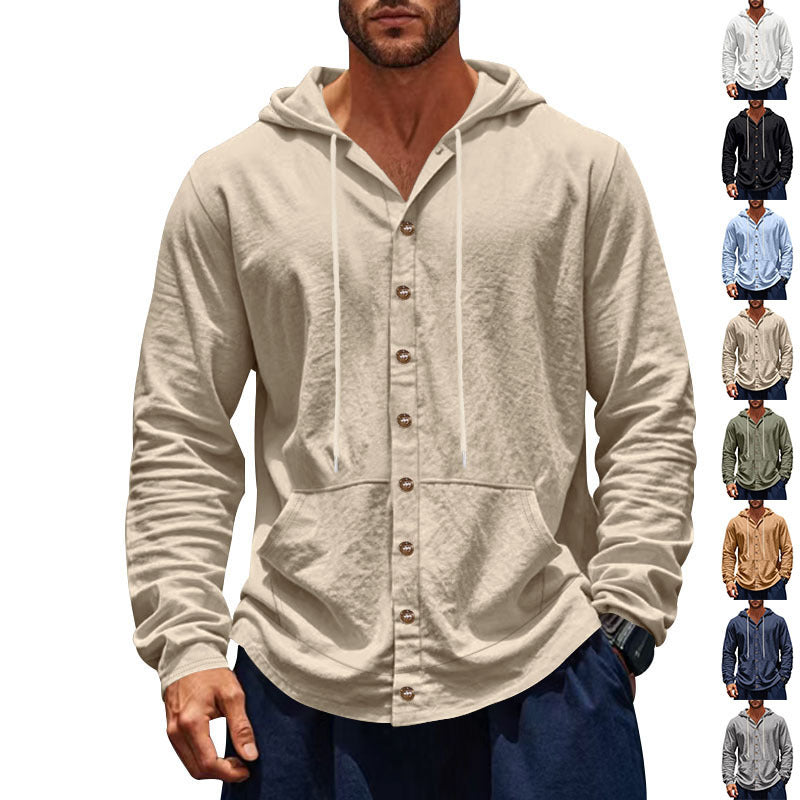 Herren Kapuzenjacke mit Knopfleiste und praktischen Taschen R&B