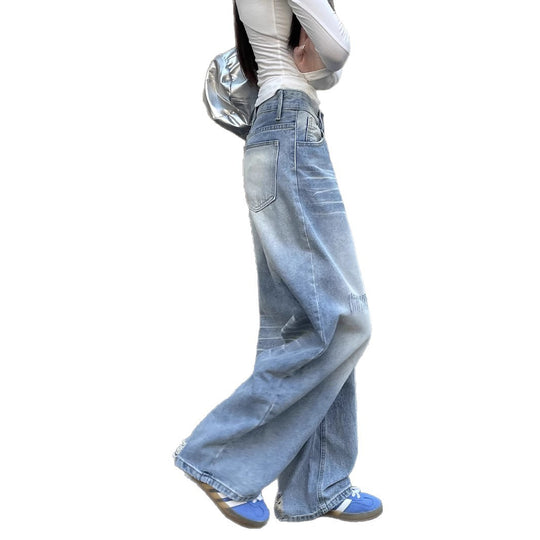 Damen Weite Baggy-Jeans mit modischem Used-Effekt und hohen Taschen R&B