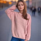 Damen Grobstrickpullover mit eleganten Zopfmuster und lässigem Schnitt R&B