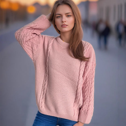 Damen Grobstrickpullover mit eleganten Zopfmuster und lässigem Schnitt R&B