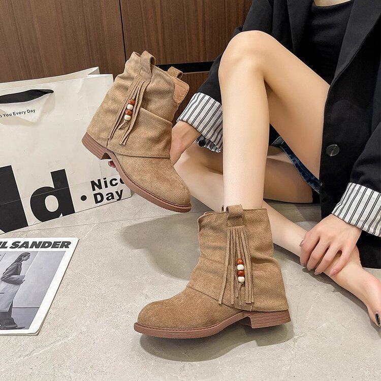 Damen Elegante Ankle Boots aus hochwertigem Wildleder mit dekorativem Tassel-Detail R&B