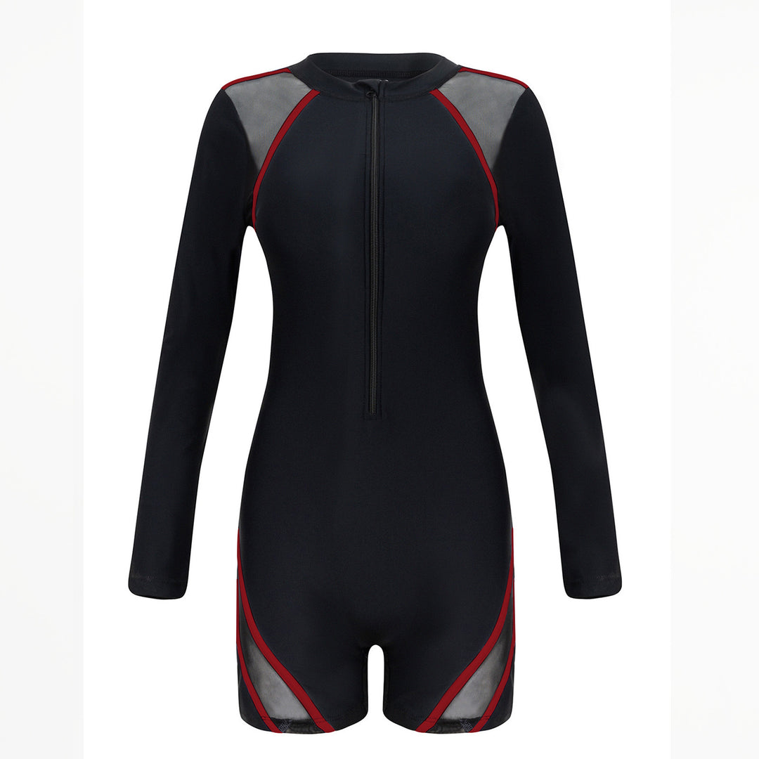 Damen Sportlicher Langarm-Schwimmanzug mit atmungsaktiven Netz Einsätzen R&B