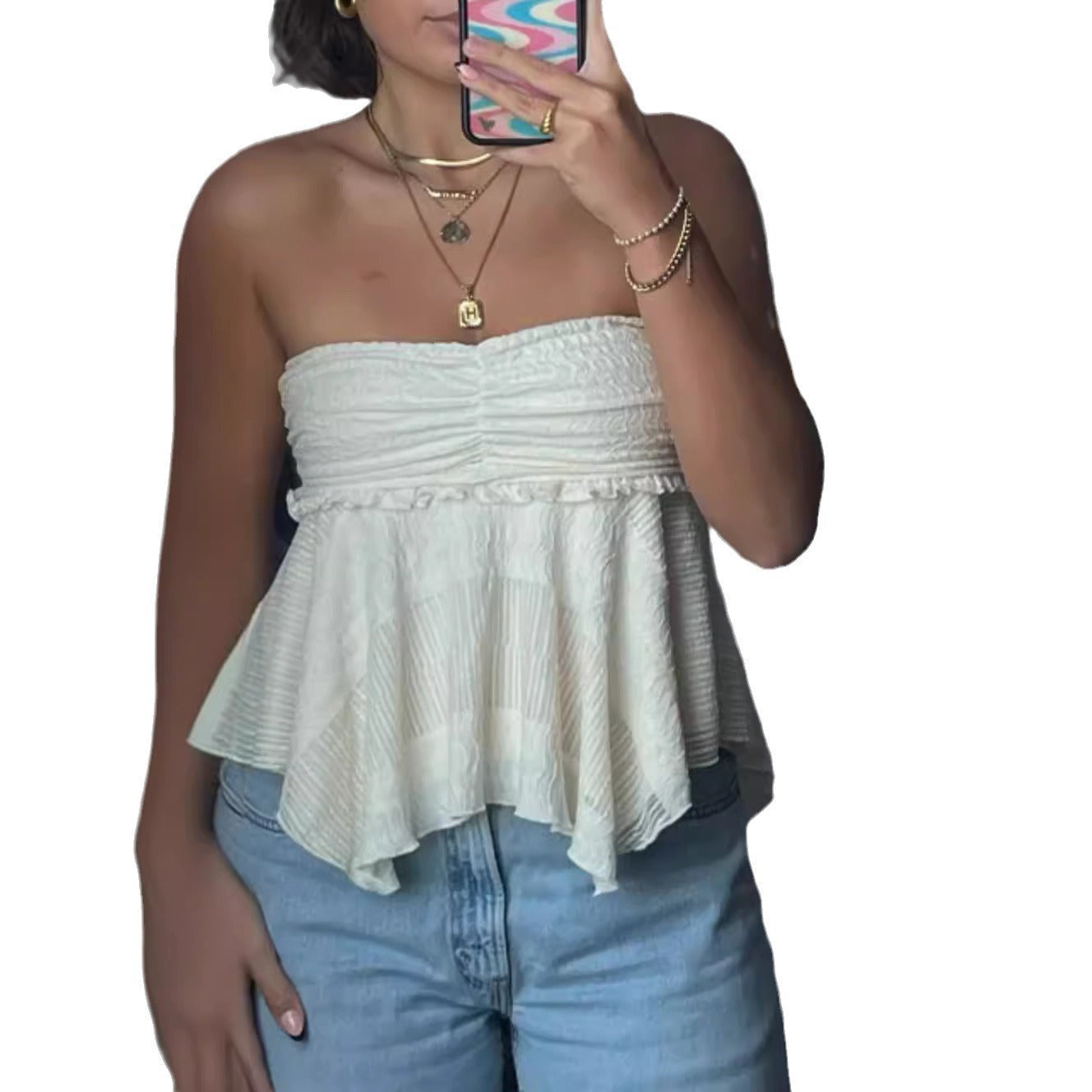 Damen luftiges Top mit Rüschendetail R&B