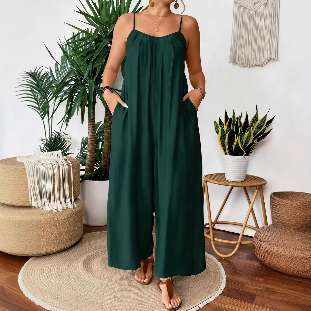 Damen luftiger Jumpsuit mit schmalen Spaghettiträgern und seitlichen Taschen R&B