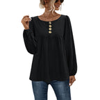 Damen Bluse mit Knopfdetails und voluminösen Ärmeln R&B
