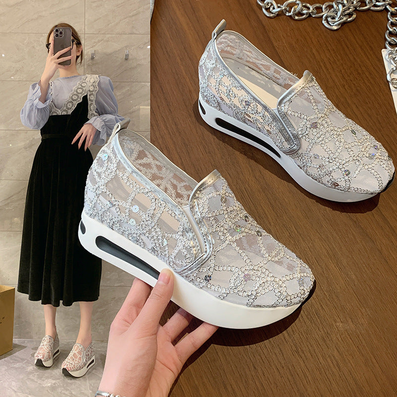 Damen Glamouröse Slip-On Sneakers mit funkelndem Material und bequemer Sohle R&B