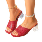 Damen Offene Mules mit transparentem Blockabsatz und trendigem Krokodil-Look R&B