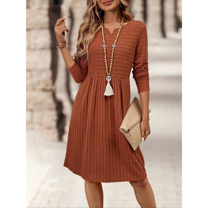 Damen Strickkleid mit V-Ausschnitt und langen Ärmeln R&B