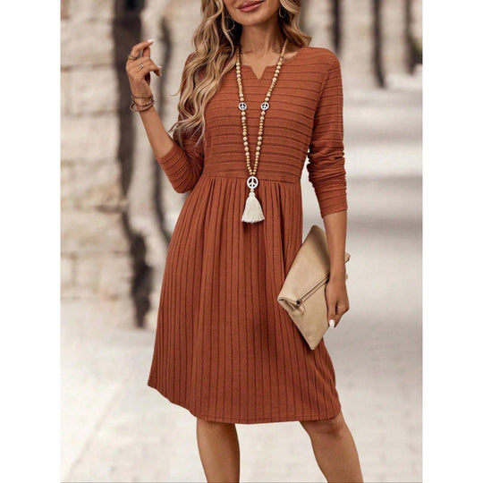 Damen Strickkleid mit V-Ausschnitt und langen Ärmeln R&B
