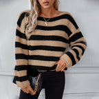 Damen lockerer Strickpullover im maritimen Streifendesign