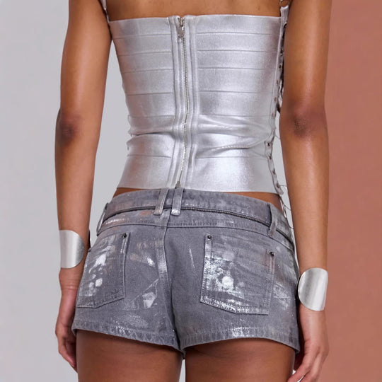 Damen Glänzendes Tanktop mit seitlichen Schnürdetails R&B