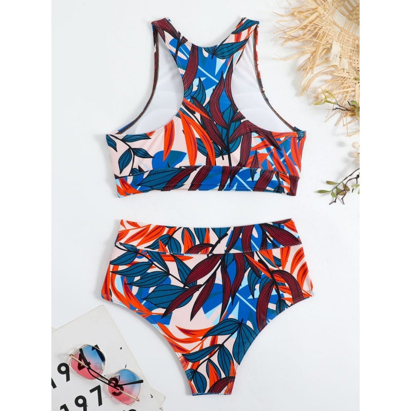 Damen Bikini-Set mit hohem Bund und sportlichem Oberteil R&B