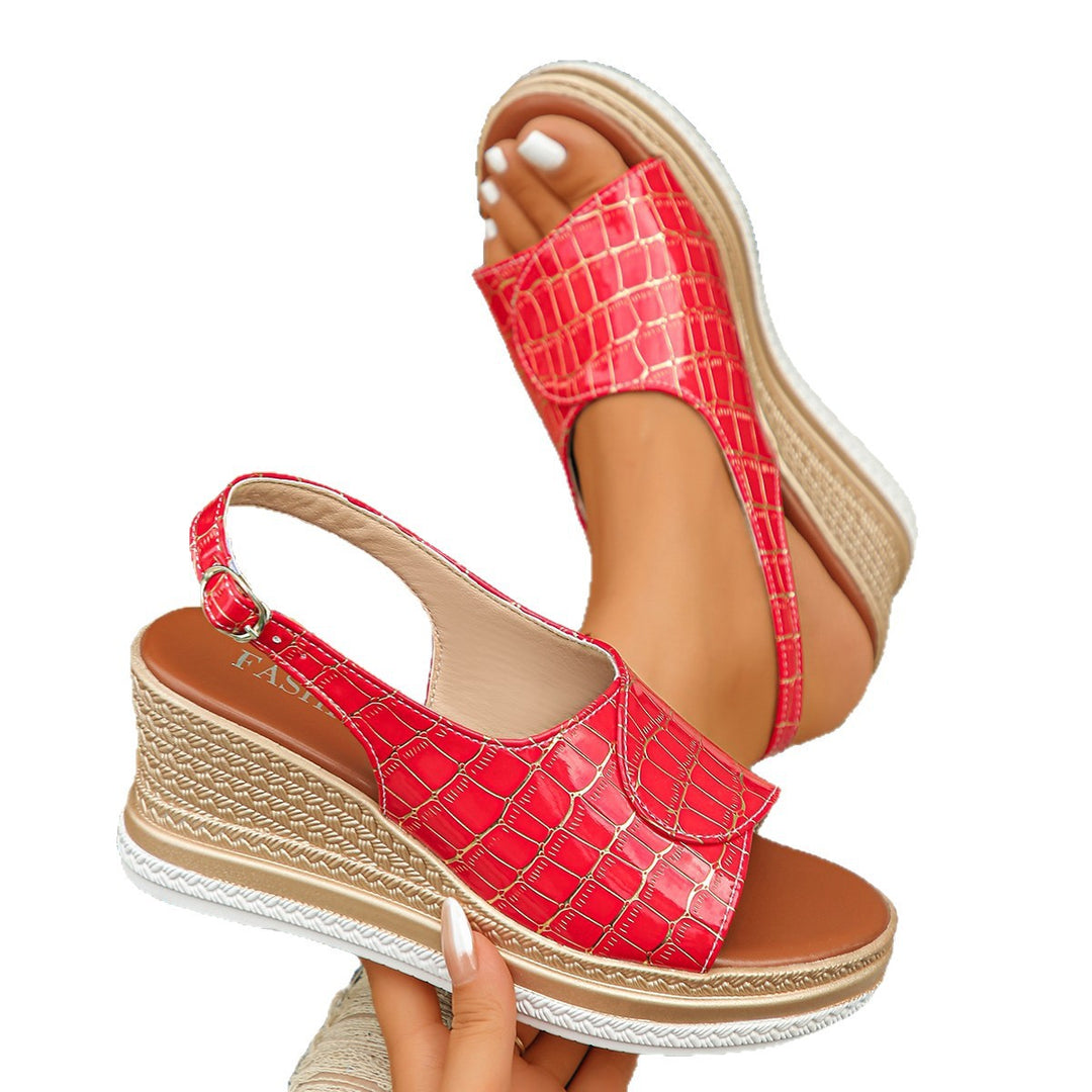Damen Wedge-Sandalen mit elastischen Riemen und modischem Krallenmuster R&B