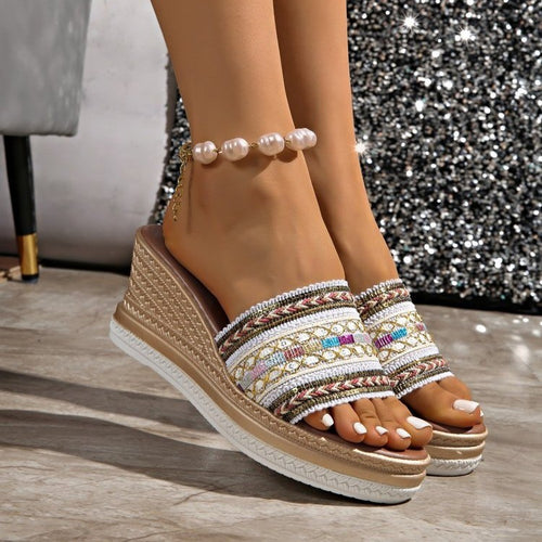 Damen Wedge-Pantoletten mit dekorativem Mustermix und komfortablem Fußbett R&B