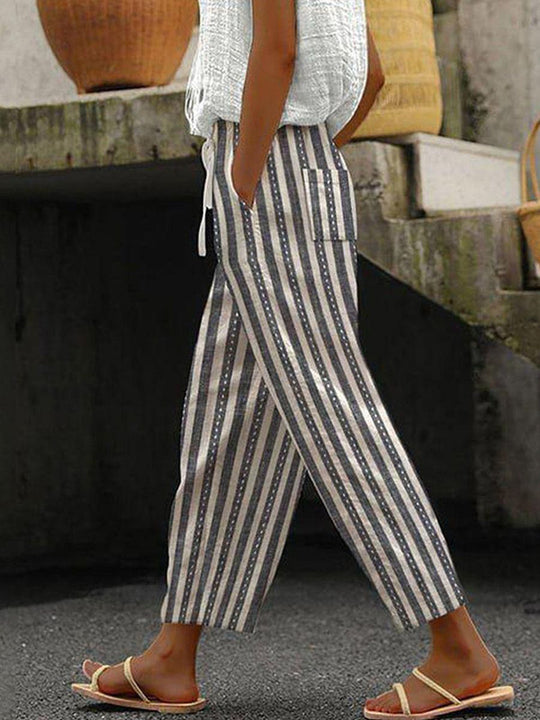 Damen Weite Leinenhose mit handgewebtem Muster R&B