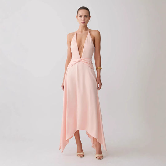 Damen Elegantes Wickelkleid mit tiefem V-Ausschnitt und asymmetrischem Saum R&B