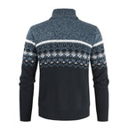 Herren Strickjacke mit Wintermuster und hohem Stehkragen R&B