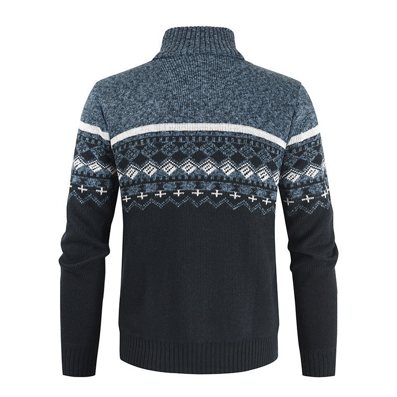 Herren Strickjacke mit Wintermuster und hohem Stehkragen R&B