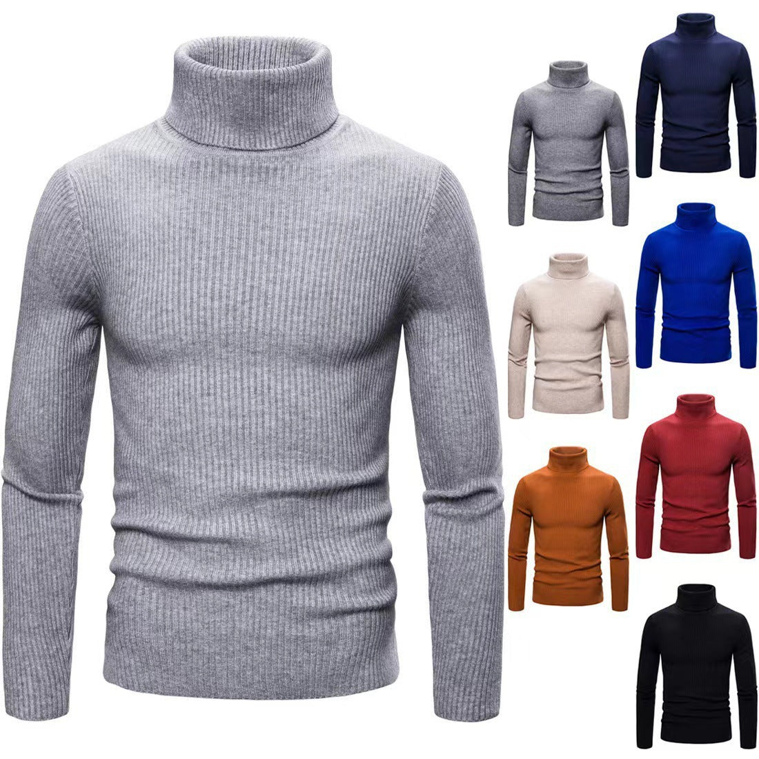 Herren modischer Rollkragenpullover mit feiner Rippstruktur R&B