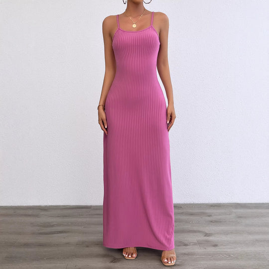Damen Langes, figurbetontes Kleid mit feinen Rippen und Spaghettiträgern R&B