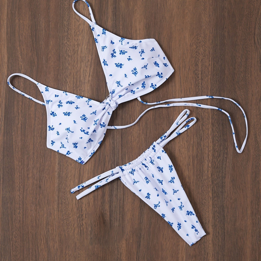 Damen Triangel-Bikini mit blumigem Muster und anpassbarem Bindesystem R&B