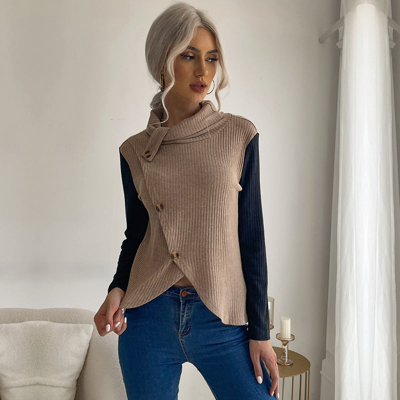 Damen Strickoberteil mit asymmetrischem Reverskragen und dekorativen Knöpfen R&B
