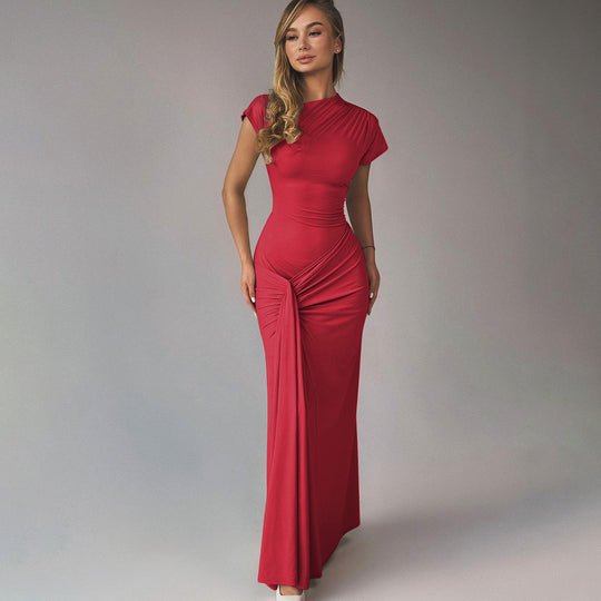 Damen Elegantes Maxikleid mit Drapierung und asymmetrischem Saum R&B