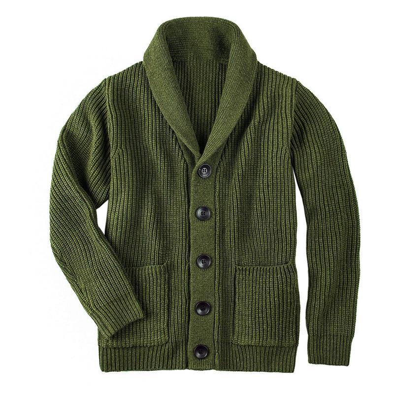 Damen Grobstrick Pulloverjacke mit elegantem Schalkragen und knöpfen R&B