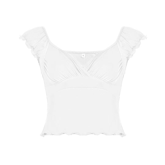 Damen Rüschentop mit weich fließendem Stoff und elegantem V-Ausschnitt R&B