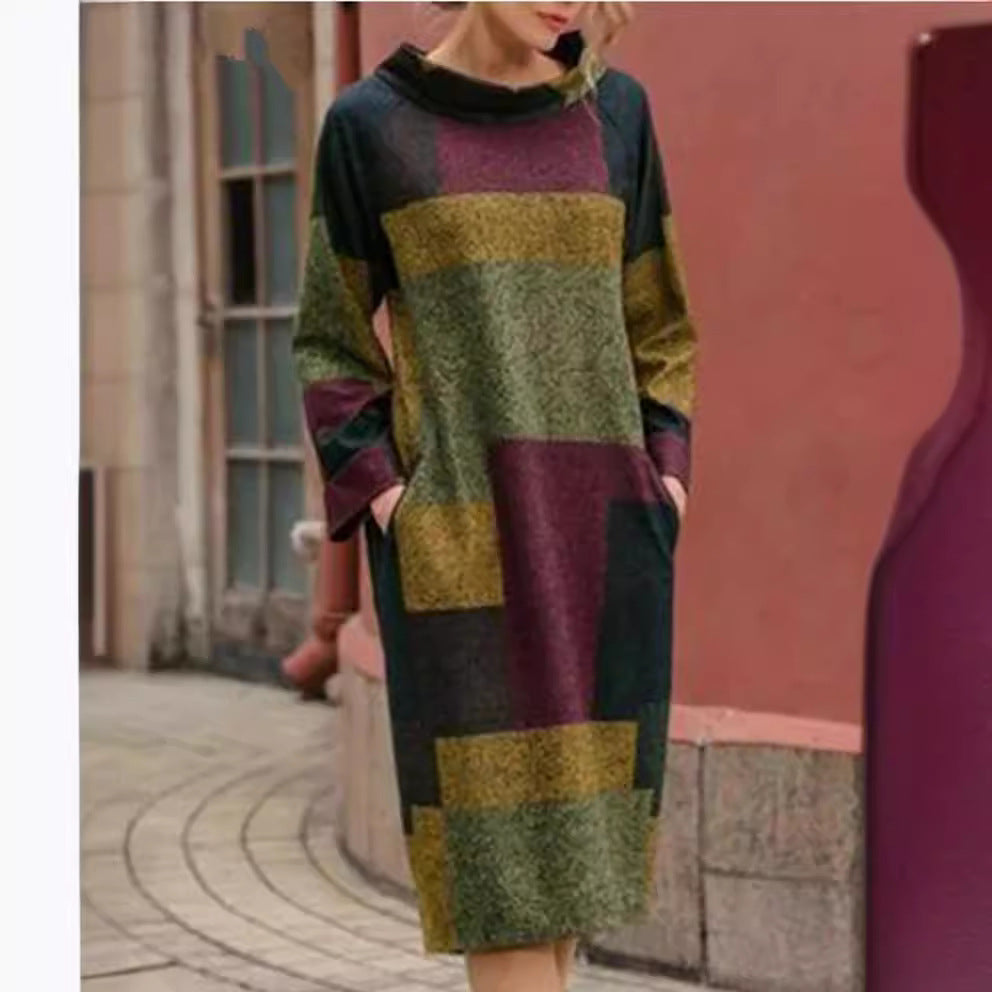 Damen Oversized Kleid mit geometrischem Patchwork-Design R&B