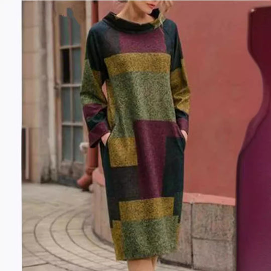 Damen Oversized Kleid mit geometrischem Patchwork-Design R&B