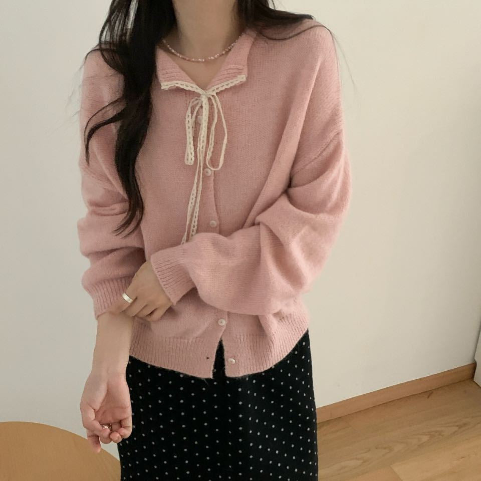 Damen lässiger Strickcardigan mit Kordelzug und feiner Struktur R&B