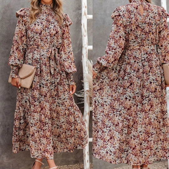 Damen Maxikleid mit Rüschen und eleganten floralem Muster R&B