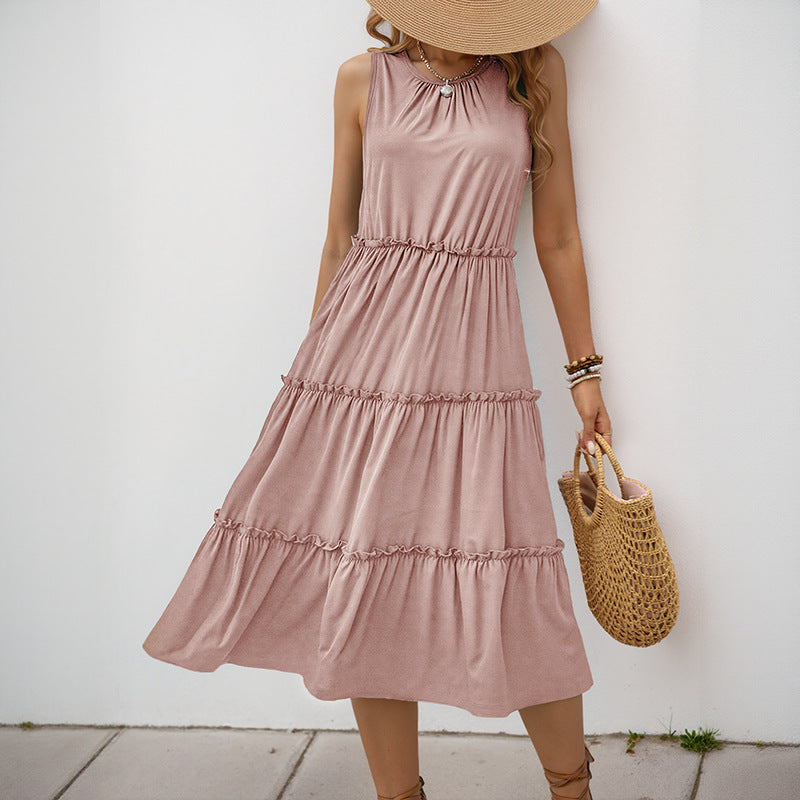 Damen Maxi-Kleid mit Rüschendetails und elastischem Taillenbund R&B
