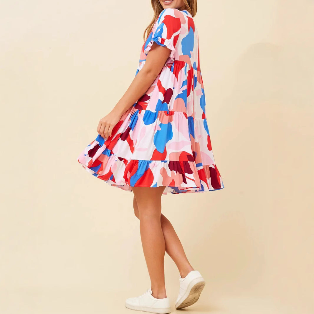 Damen verspieltes Sommerkleid mit Rüschen und asymmetrischem Saum