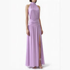 Damen Elegantes Halsnaht-Maxikleid mit seitlichem Schlitz