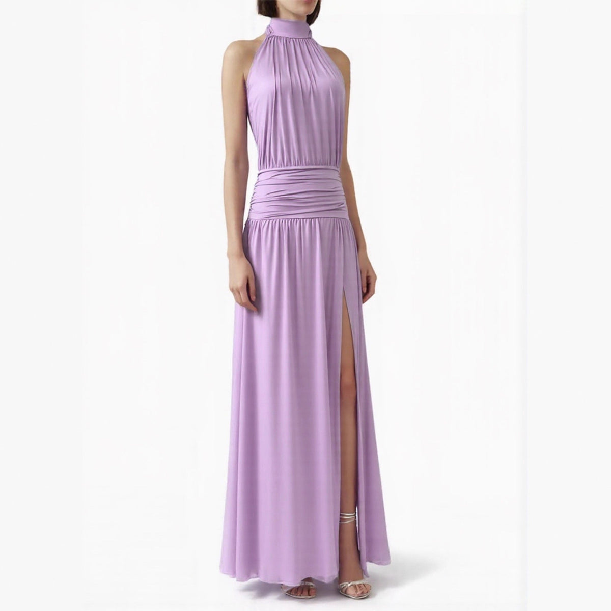 Damen Elegantes Halsnaht-Maxikleid mit seitlichem Schlitz