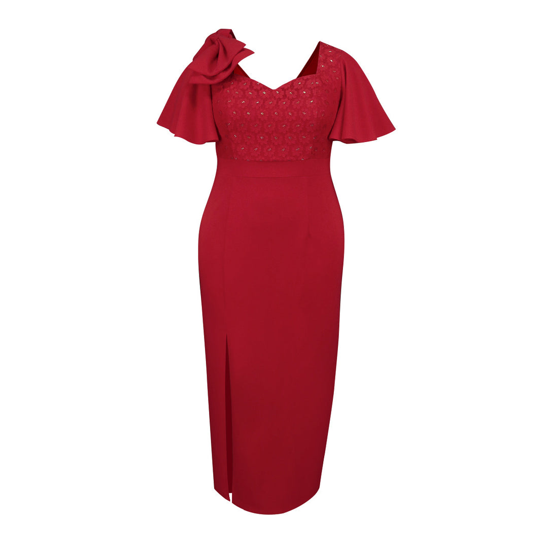 Damen Elegantes Abendkleid mit floralem Spitzenoberteil und voluminösen Rüschensäumen R&B